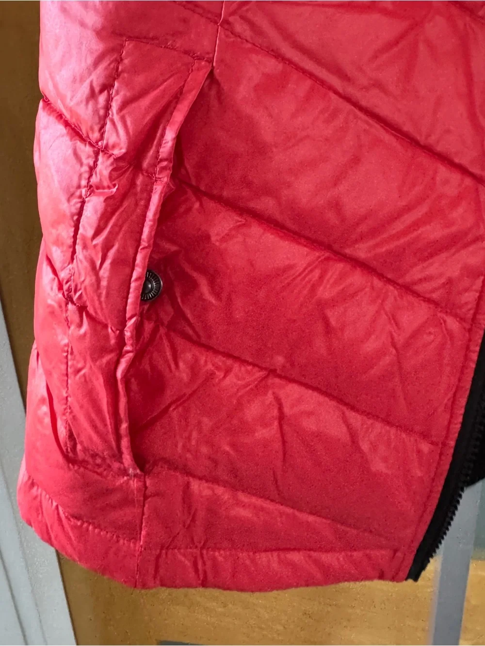 Calvin Klein Performance Red Quilted Vest with Black Collar Trim